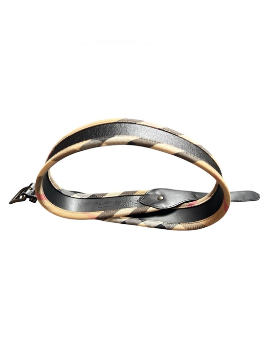 Burberry Black Leather Belt with Signature Beige Check Accent main image 8
